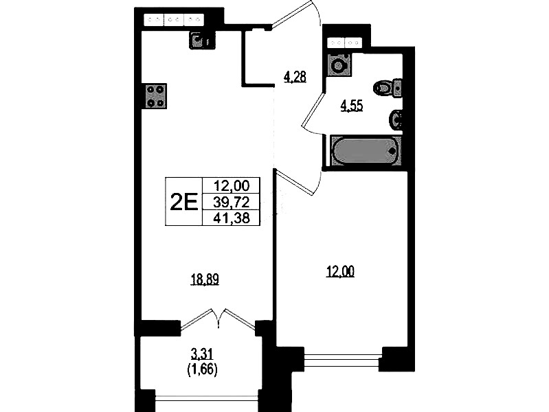 1-комнатная квартира 41.38 м², 3/4 эт., ЖК «Ranta Residence»